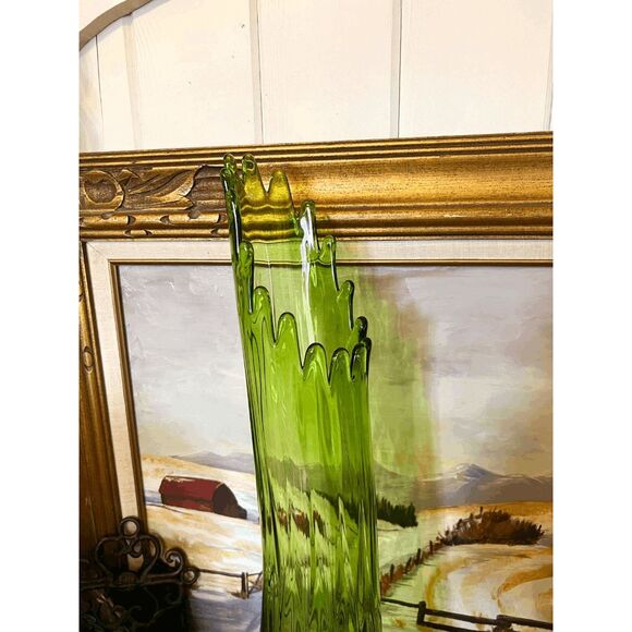 Vintage L.E. Smith 26" Swung Vase Diamond Butt Pattern, Olive Green Mid Century - Picture 3 of 6